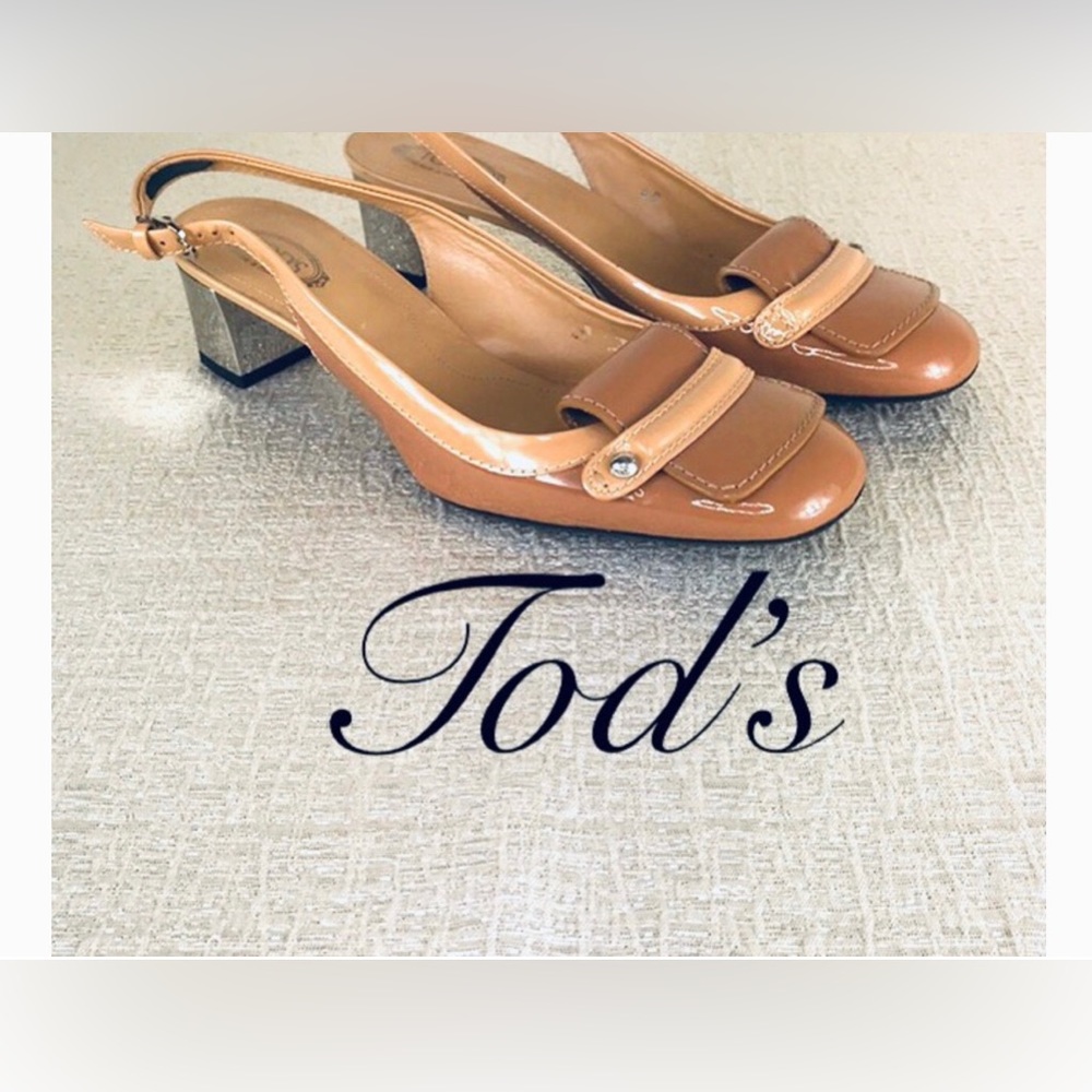 TOD’S SLINGBACK WITH SILVER BLOCK HEEL
